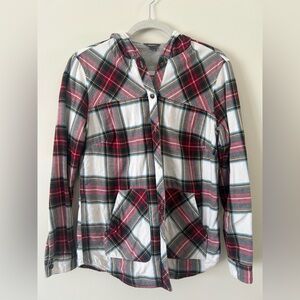 Eddie Bauer Jacket Multicolor Plaid Lined Hooded Shirt